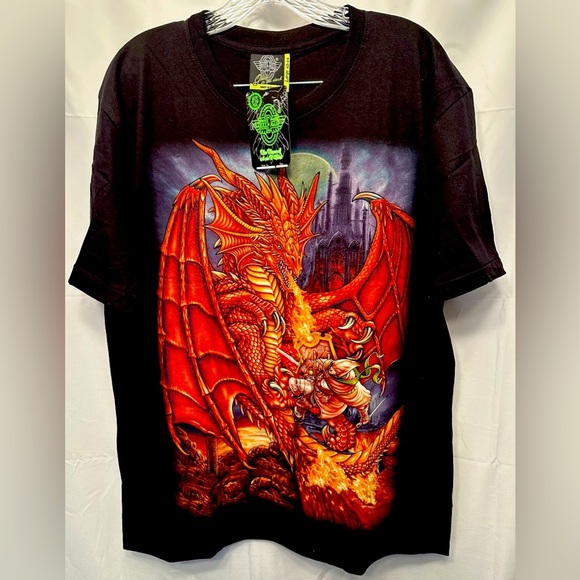 NWT Rock Eagle Men's Graphic Two Side T-Shirt Dragon GW 283 Size Large Glow Dark - Picture 1 of 8
